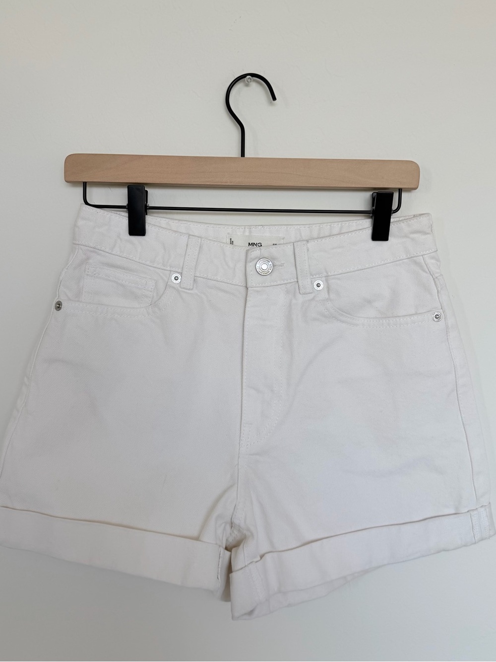 Mango White Denim Roll-Hem Women's Shorts